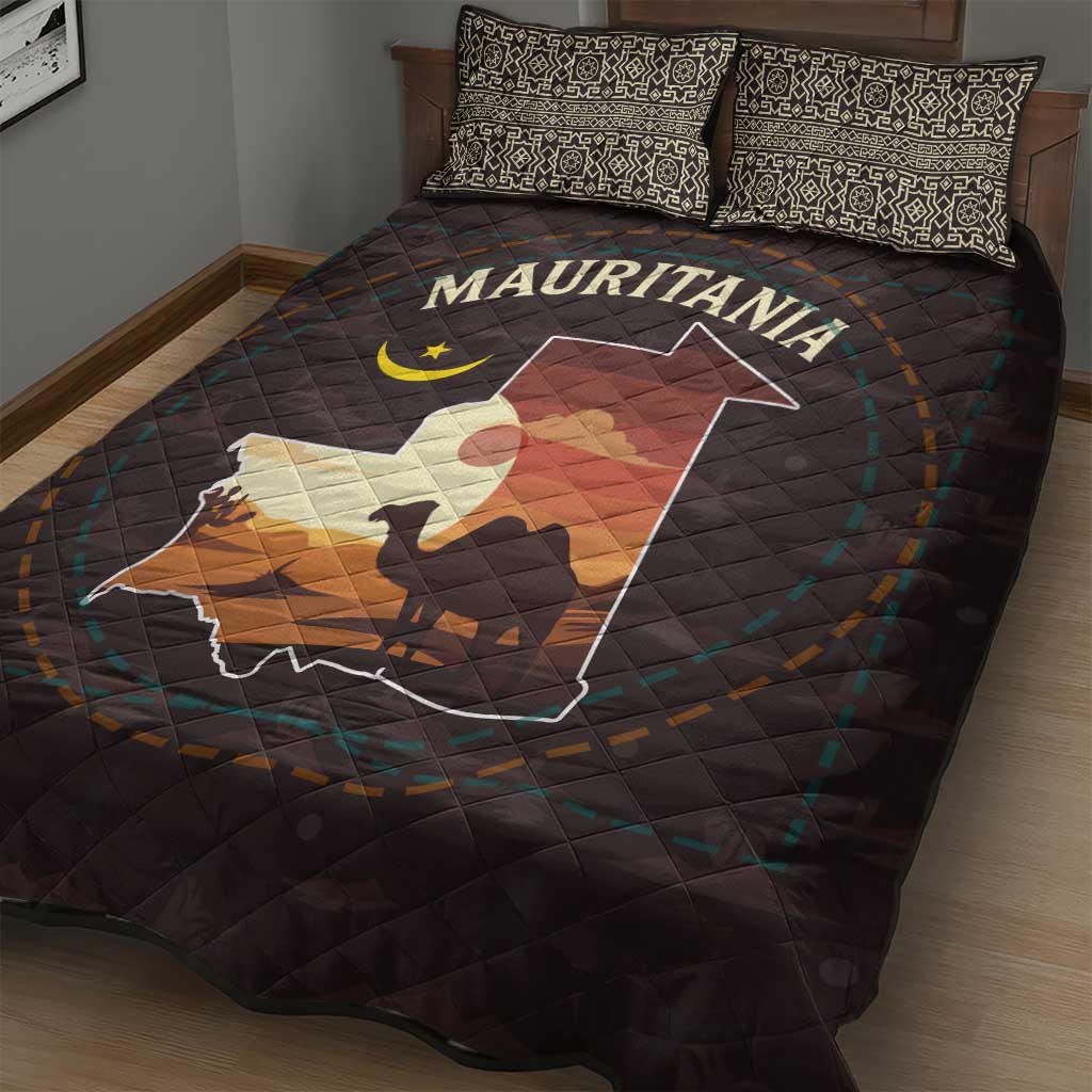 Mauritania Quilt Bed Set - Desert Sunset Camel Silhouette and Flag Accents TS04