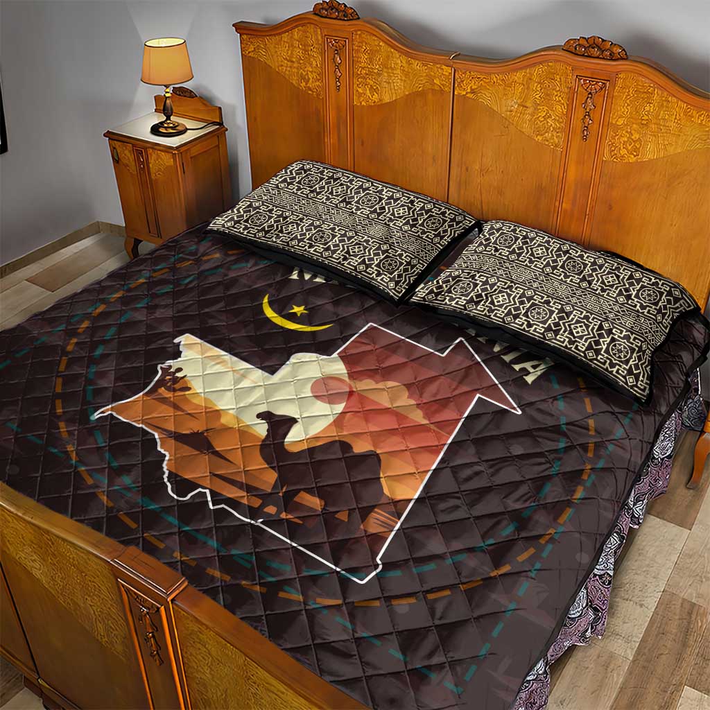 Mauritania Quilt Bed Set - Desert Sunset Camel Silhouette and Flag Accents TS04