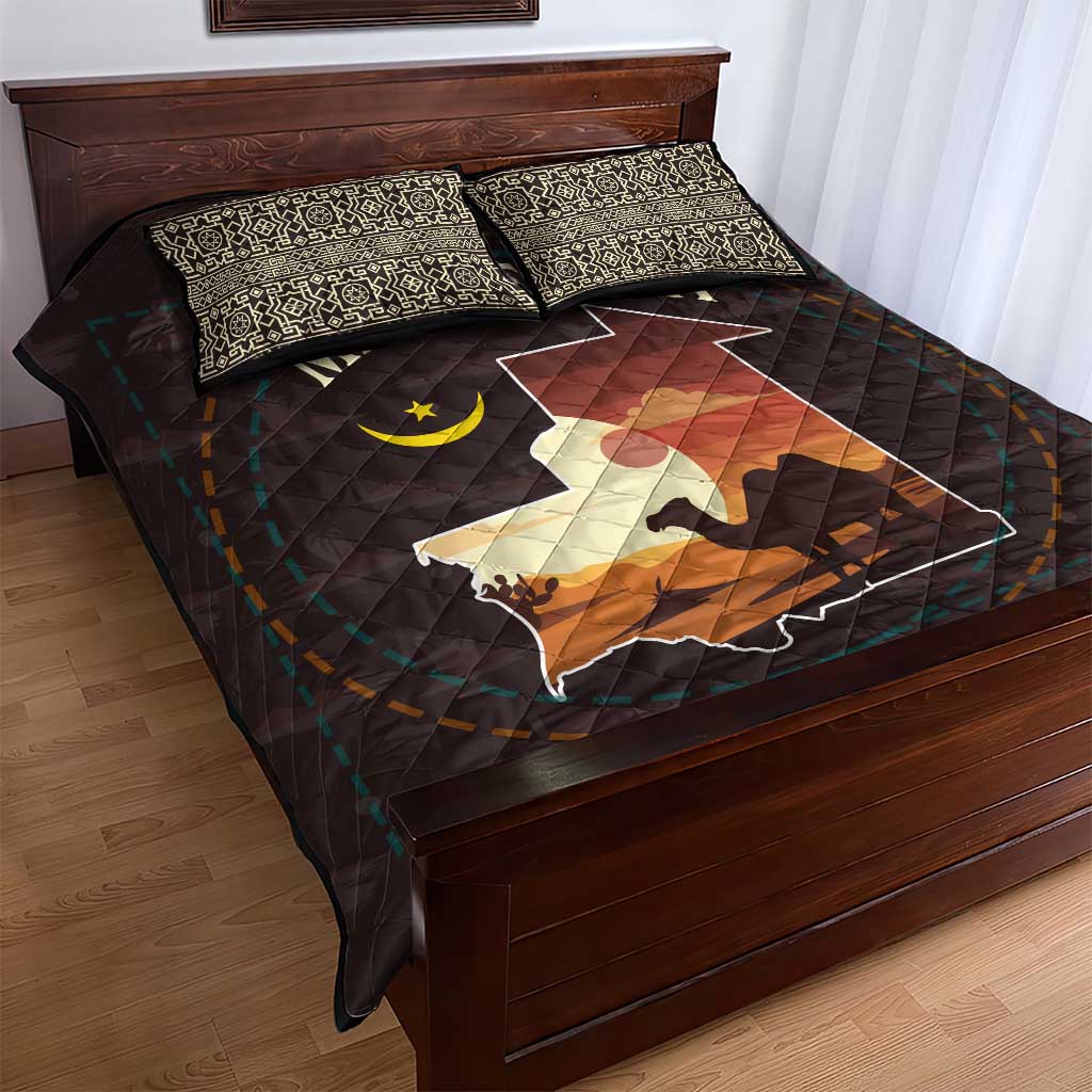 Mauritania Quilt Bed Set - Desert Sunset Camel Silhouette and Flag Accents TS04