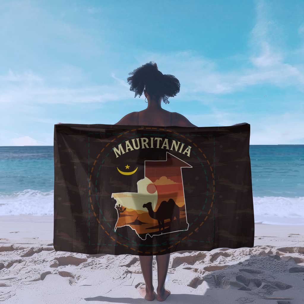 Mauritania Sarong - Desert Sunset Camel Silhouette and Flag Accents TS04