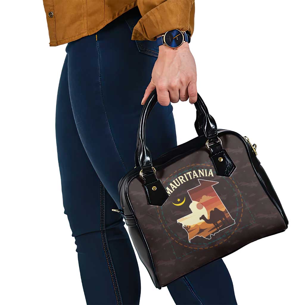 Mauritania Shoulder Handbag with Desert Sunset Camel Silhouette and Flag Accents TS04