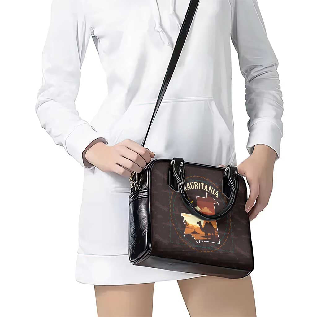 Mauritania Shoulder Handbag with Desert Sunset Camel Silhouette and Flag Accents TS04