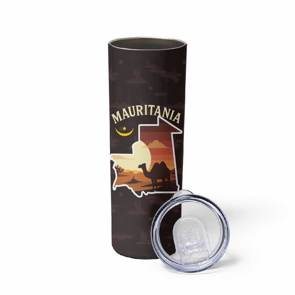 Mauritania Skinny Tumbler - Desert Sunset Camel Silhouette and Flag Accents TS04