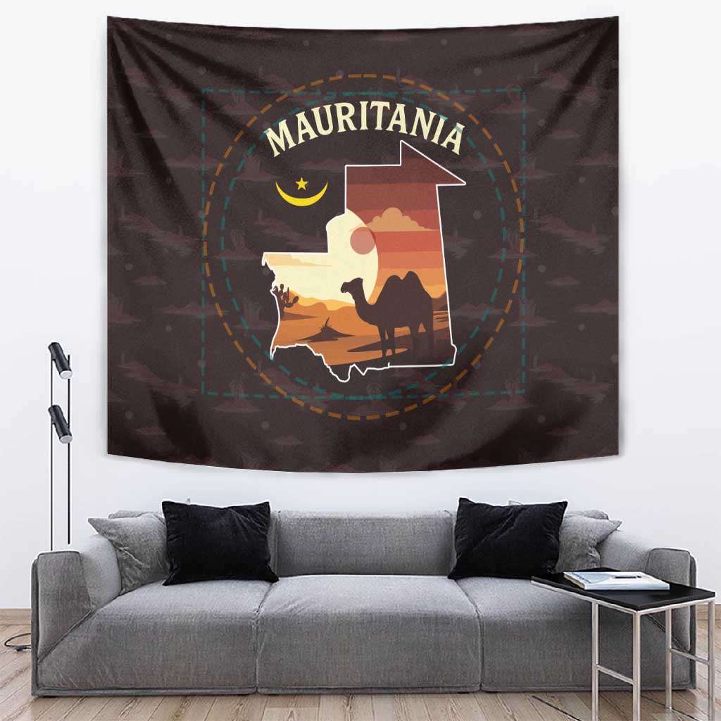 Mauritania Tapestry - Desert Sunset Camel Silhouette and Flag Accents TS04