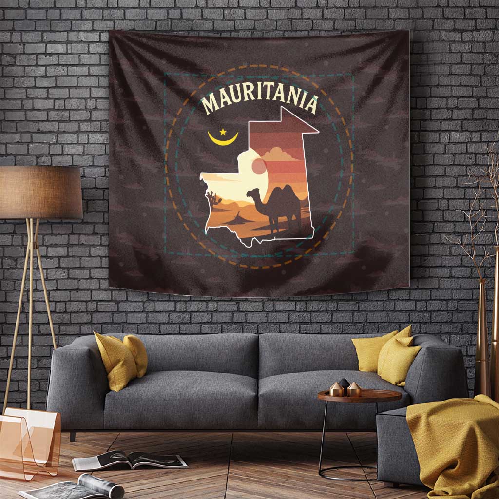 Mauritania Tapestry - Desert Sunset Camel Silhouette and Flag Accents TS04