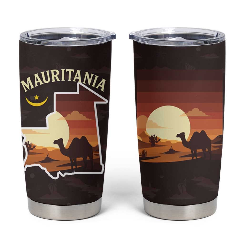 Mauritania Tumbler Cup - Desert Sunset Camel Silhouette and Flag Accents TS04