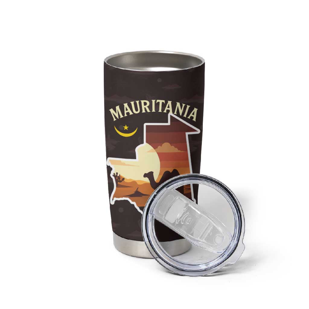 Mauritania Tumbler Cup - Desert Sunset Camel Silhouette and Flag Accents TS04