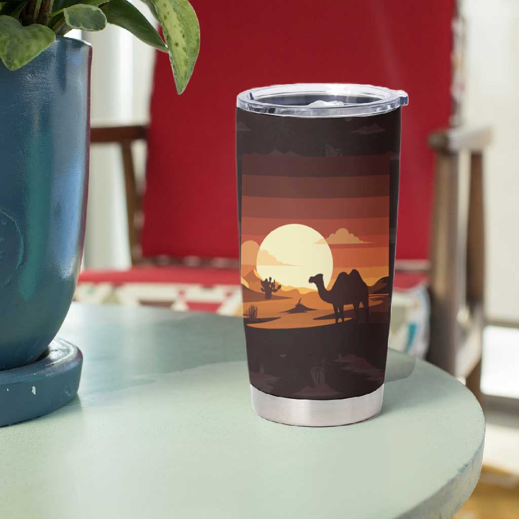 Mauritania Tumbler Cup - Desert Sunset Camel Silhouette and Flag Accents TS04