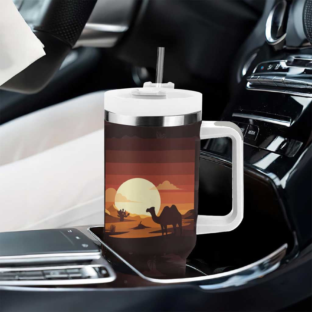 Mauritania Tumbler With Handle - Desert Sunset Camel Silhouette and Flag Accents TS04