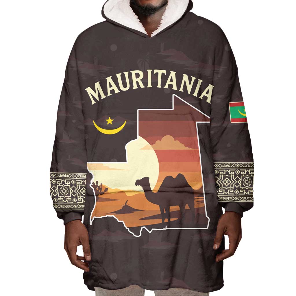 Mauritania Wearable Blanket Hoodie - Desert Sunset Camel Silhouette and Flag Accents TS04