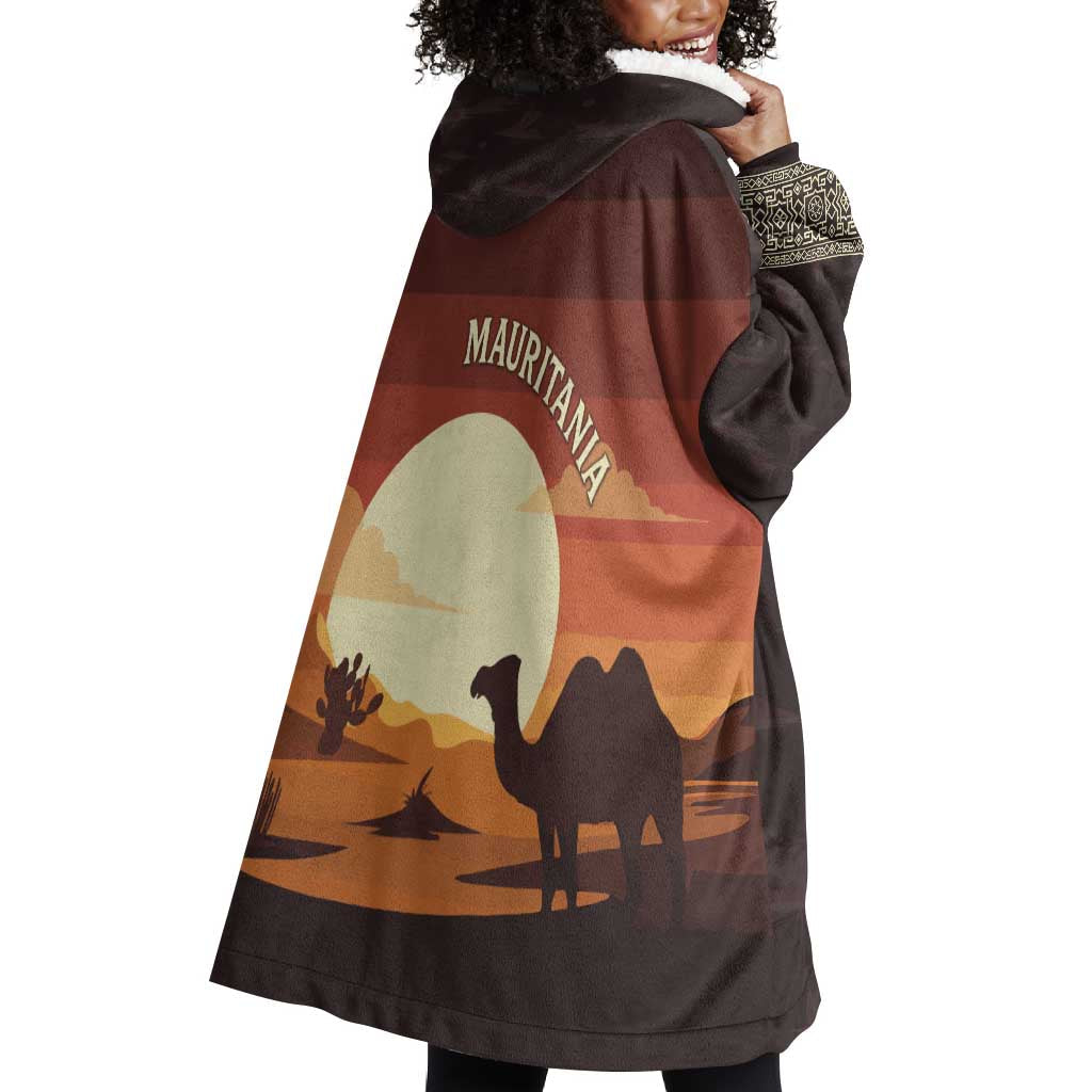 Mauritania Wearable Blanket Hoodie - Desert Sunset Camel Silhouette and Flag Accents TS04