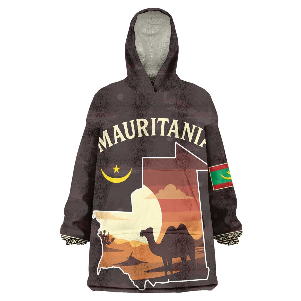 Mauritania Wearable Blanket Hoodie - Desert Sunset Camel Silhouette and Flag Accents TS04