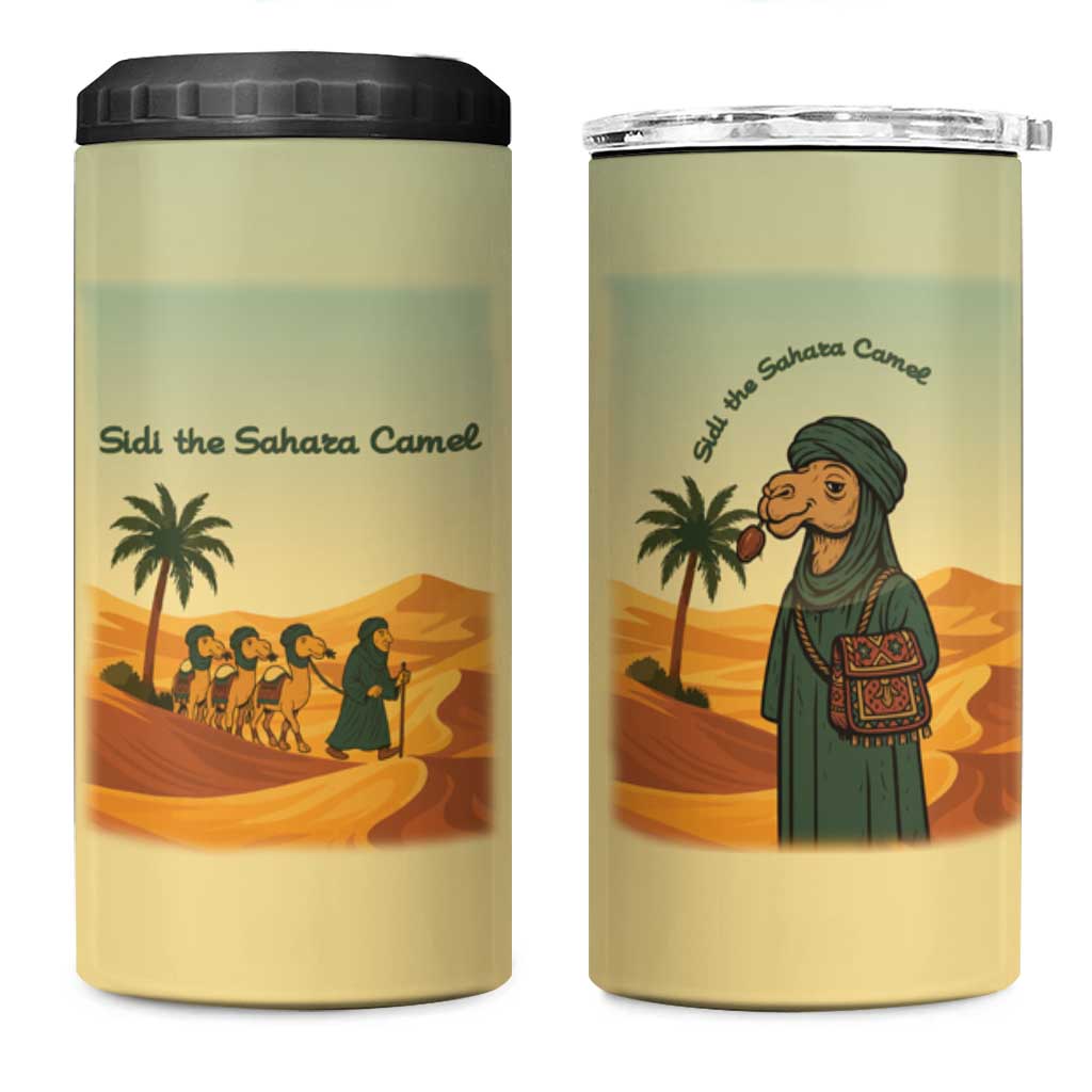 Mauritania 4 in 1 Can Cooler Tumbler - Sidi the Sahara Camel Cartoon and Desert Caravan Design TS04