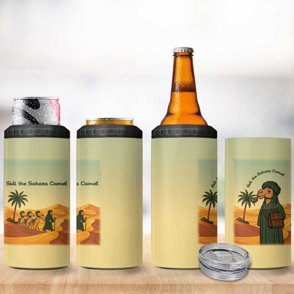 Mauritania 4 in 1 Can Cooler Tumbler - Sidi the Sahara Camel Cartoon and Desert Caravan Design TS04