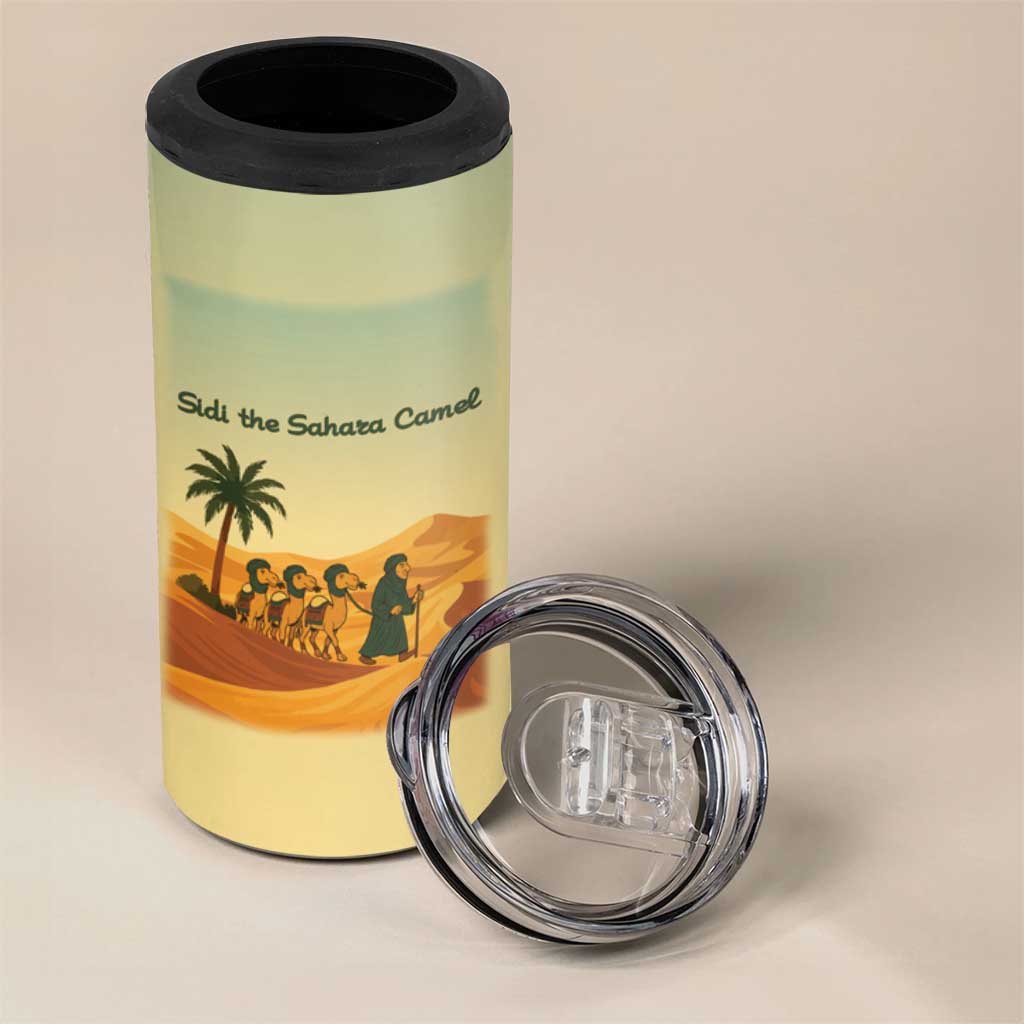 Mauritania 4 in 1 Can Cooler Tumbler - Sidi the Sahara Camel Cartoon and Desert Caravan Design TS04