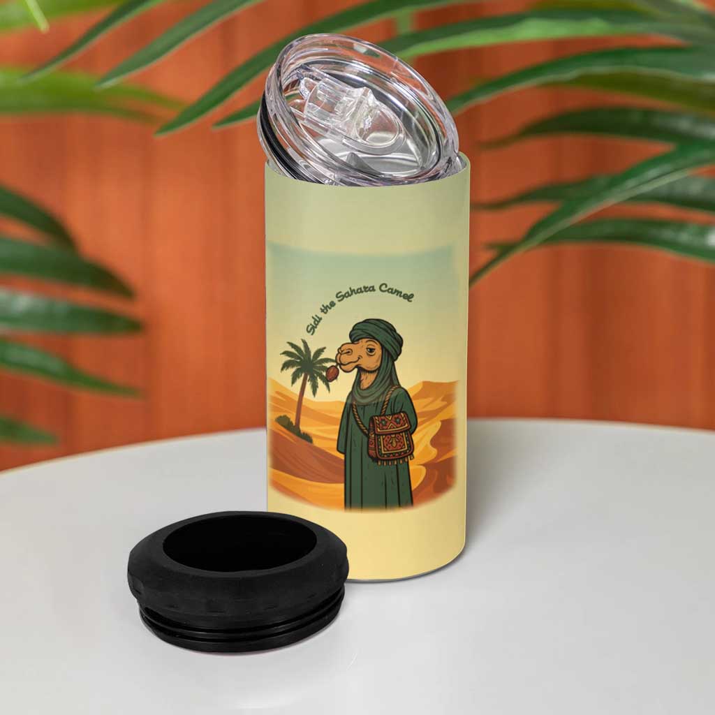 Mauritania 4 in 1 Can Cooler Tumbler - Sidi the Sahara Camel Cartoon and Desert Caravan Design TS04