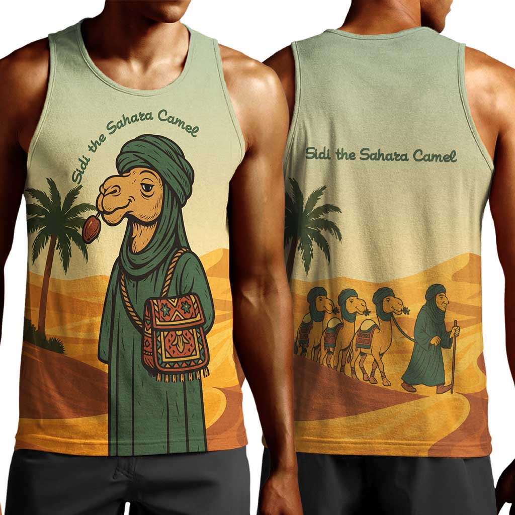 Mauritania Men Tank Top - Sidi the Sahara Camel Cartoon and Desert Caravan Design TS04