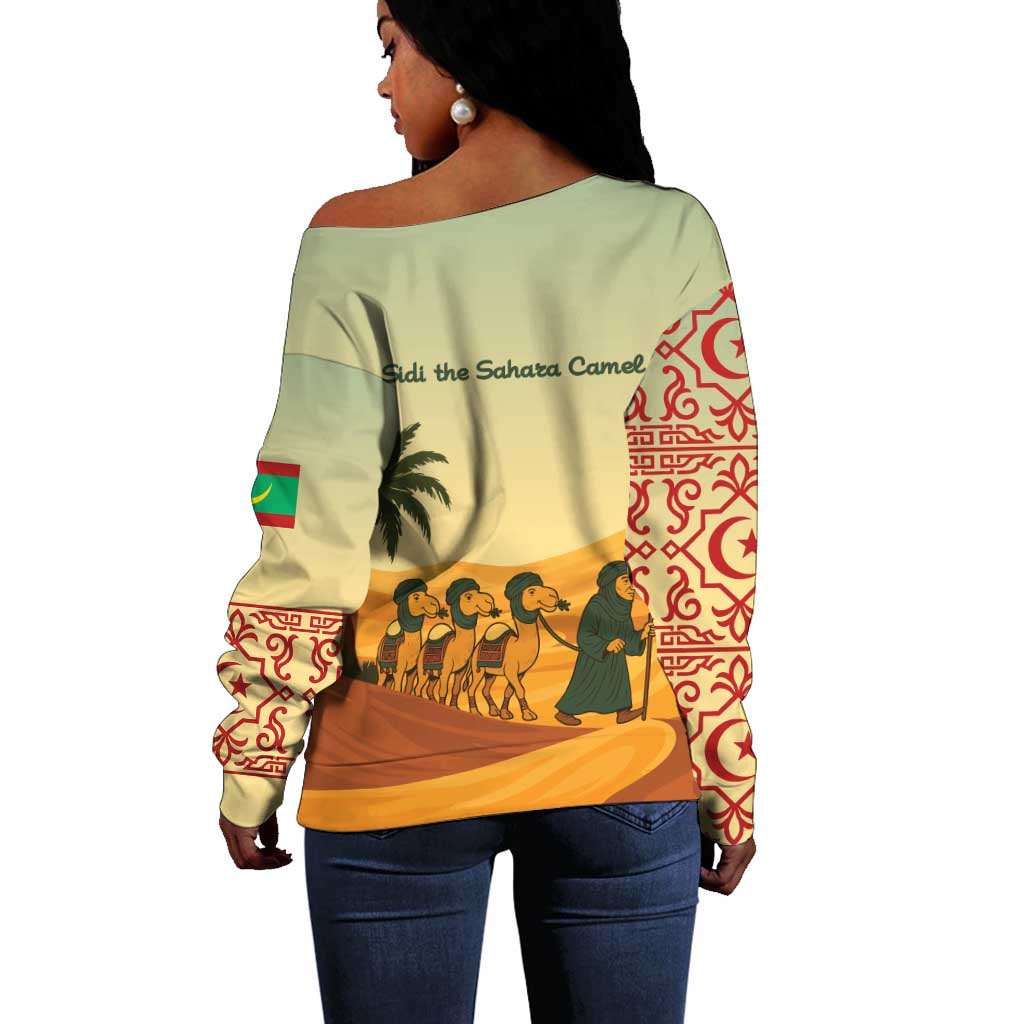Mauritania Off Shoulder Sweater - Sidi the Sahara Camel Cartoon and Desert Caravan Design TS04