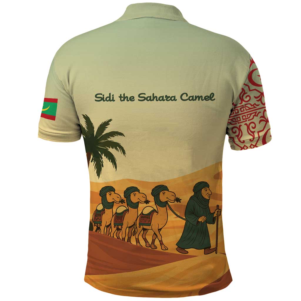 Mauritania Polo Shirt with Sidi the Sahara Camel Cartoon and Desert Caravan Design TS04