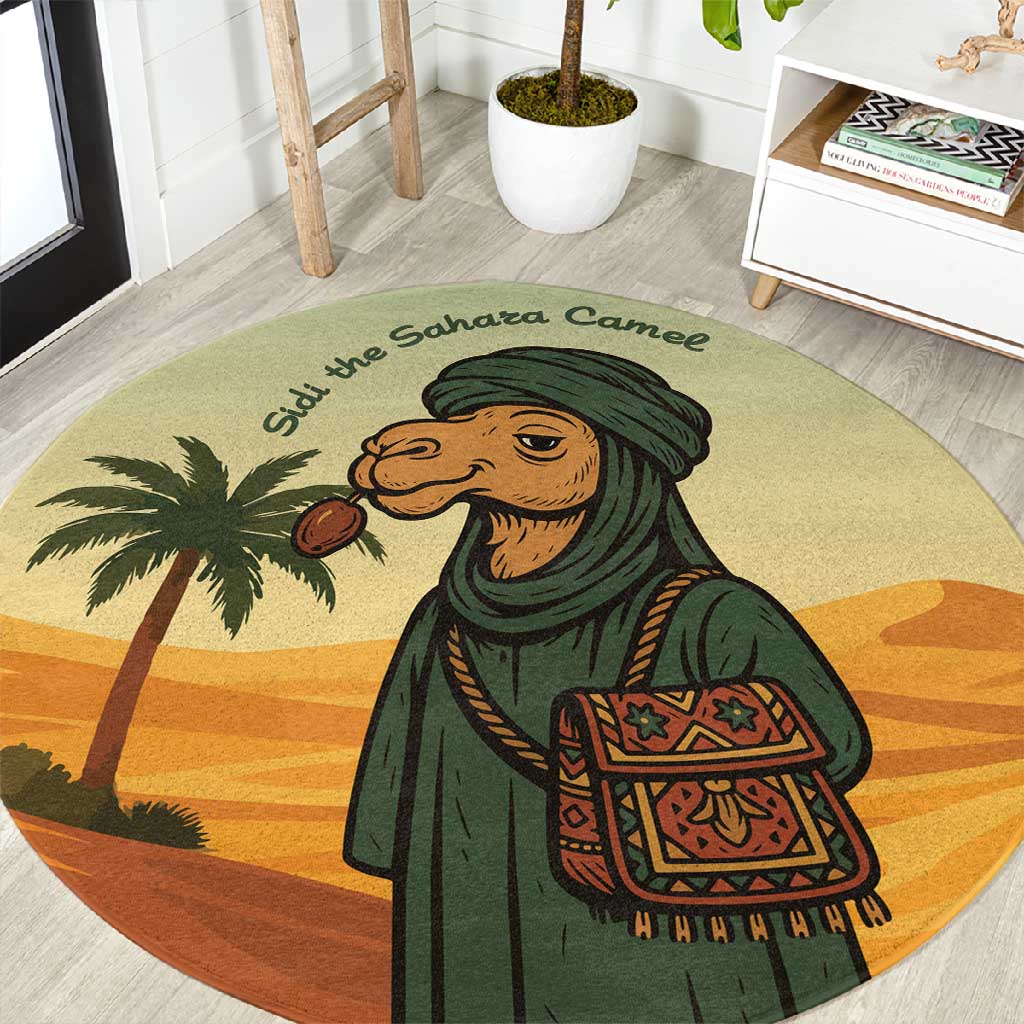 Mauritania Round Carpet - Sidi the Sahara Camel Cartoon and Desert Caravan Design TS04