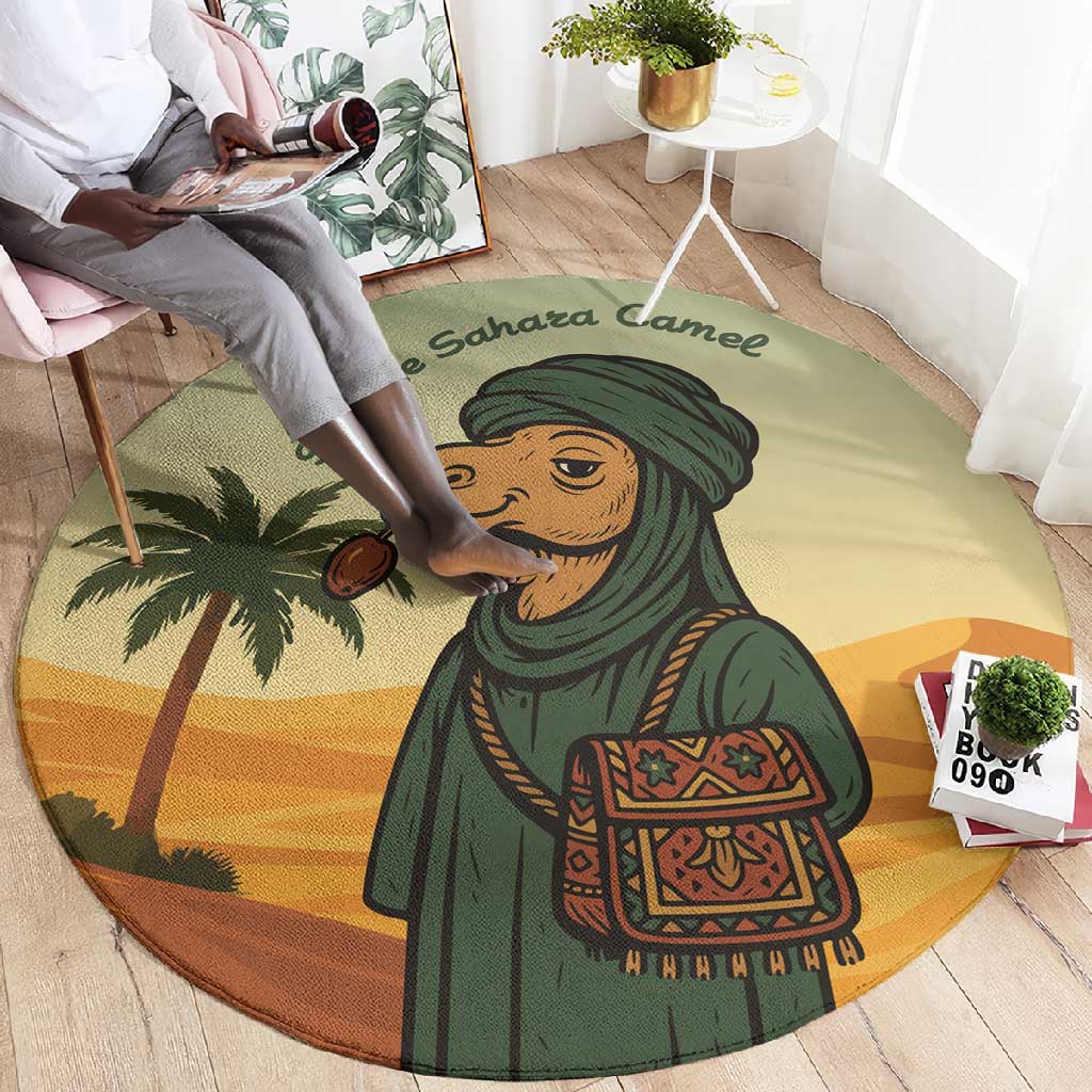 Mauritania Round Carpet - Sidi the Sahara Camel Cartoon and Desert Caravan Design TS04