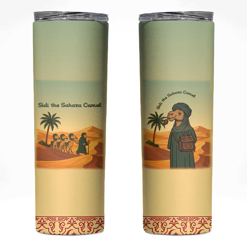 Mauritania Skinny Tumbler - Sidi the Sahara Camel Cartoon and Desert Caravan Design TS04