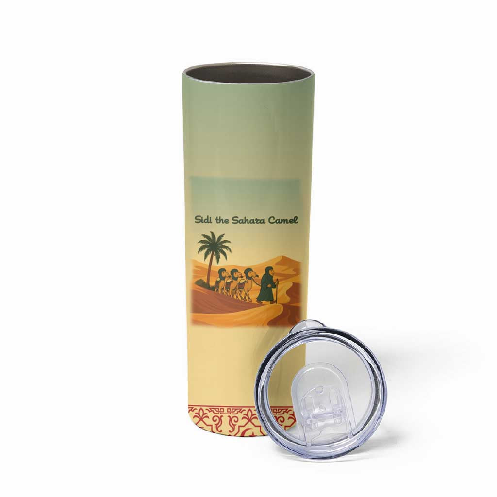 Mauritania Skinny Tumbler - Sidi the Sahara Camel Cartoon and Desert Caravan Design TS04