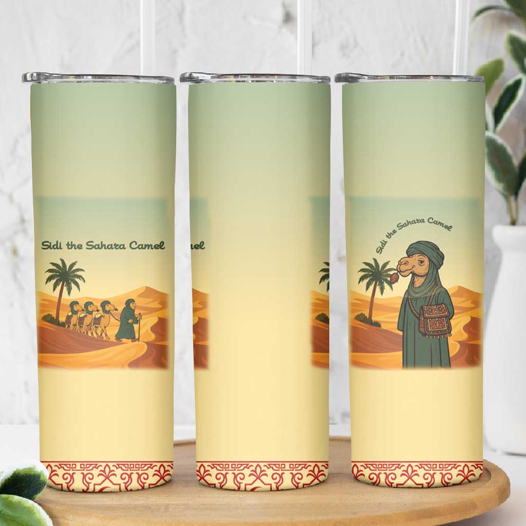 Mauritania Skinny Tumbler - Sidi the Sahara Camel Cartoon and Desert Caravan Design TS04