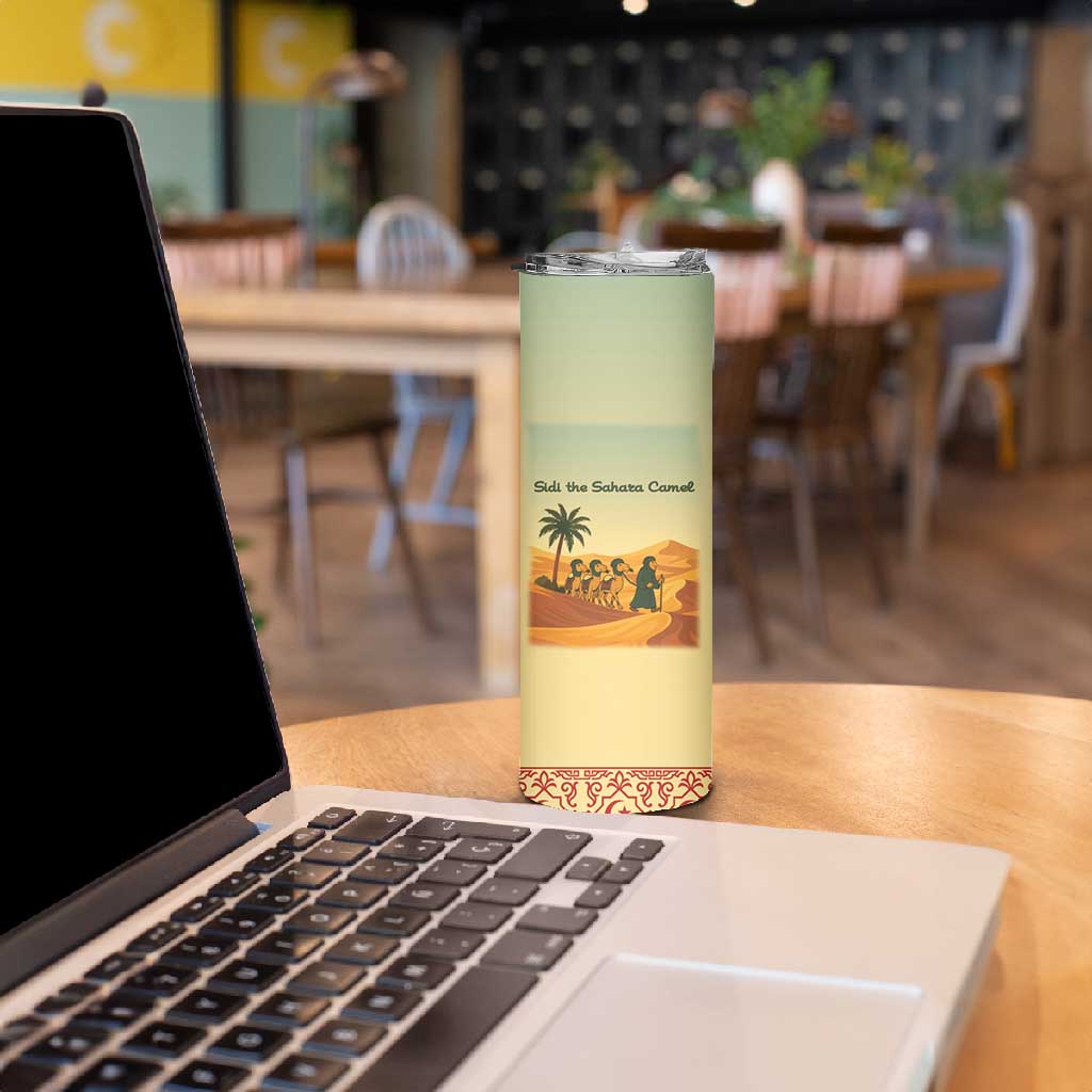 Mauritania Skinny Tumbler - Sidi the Sahara Camel Cartoon and Desert Caravan Design TS04