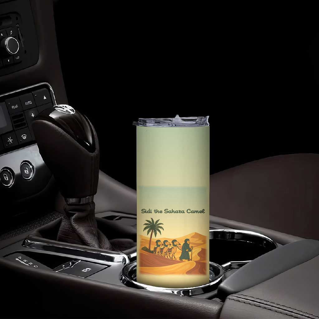 Mauritania Skinny Tumbler - Sidi the Sahara Camel Cartoon and Desert Caravan Design TS04