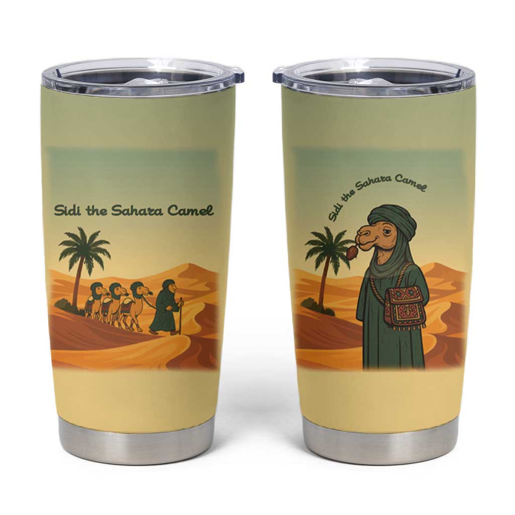 Mauritania Tumbler Cup - Sidi the Sahara Camel Cartoon and Desert Caravan Design TS04