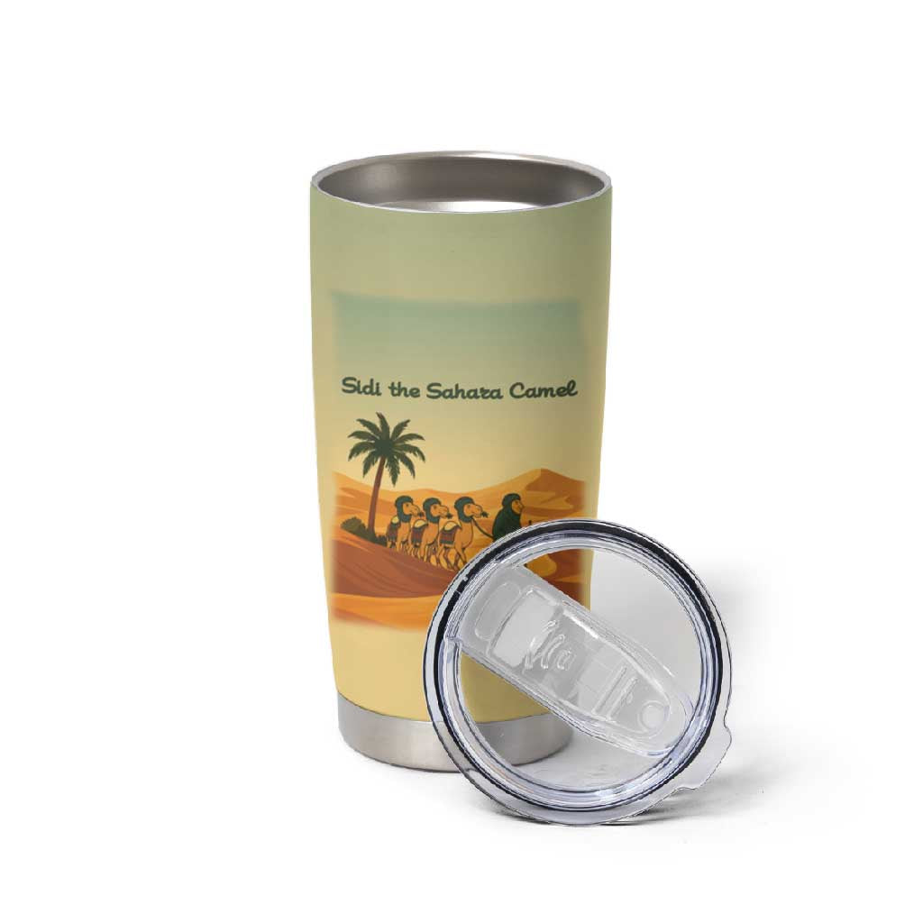Mauritania Tumbler Cup - Sidi the Sahara Camel Cartoon and Desert Caravan Design TS04