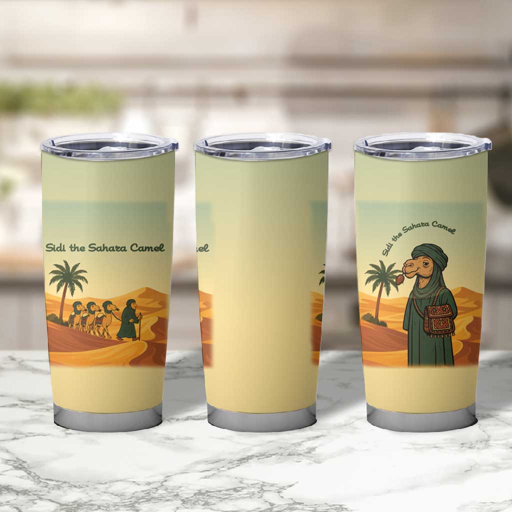 Mauritania Tumbler Cup - Sidi the Sahara Camel Cartoon and Desert Caravan Design TS04