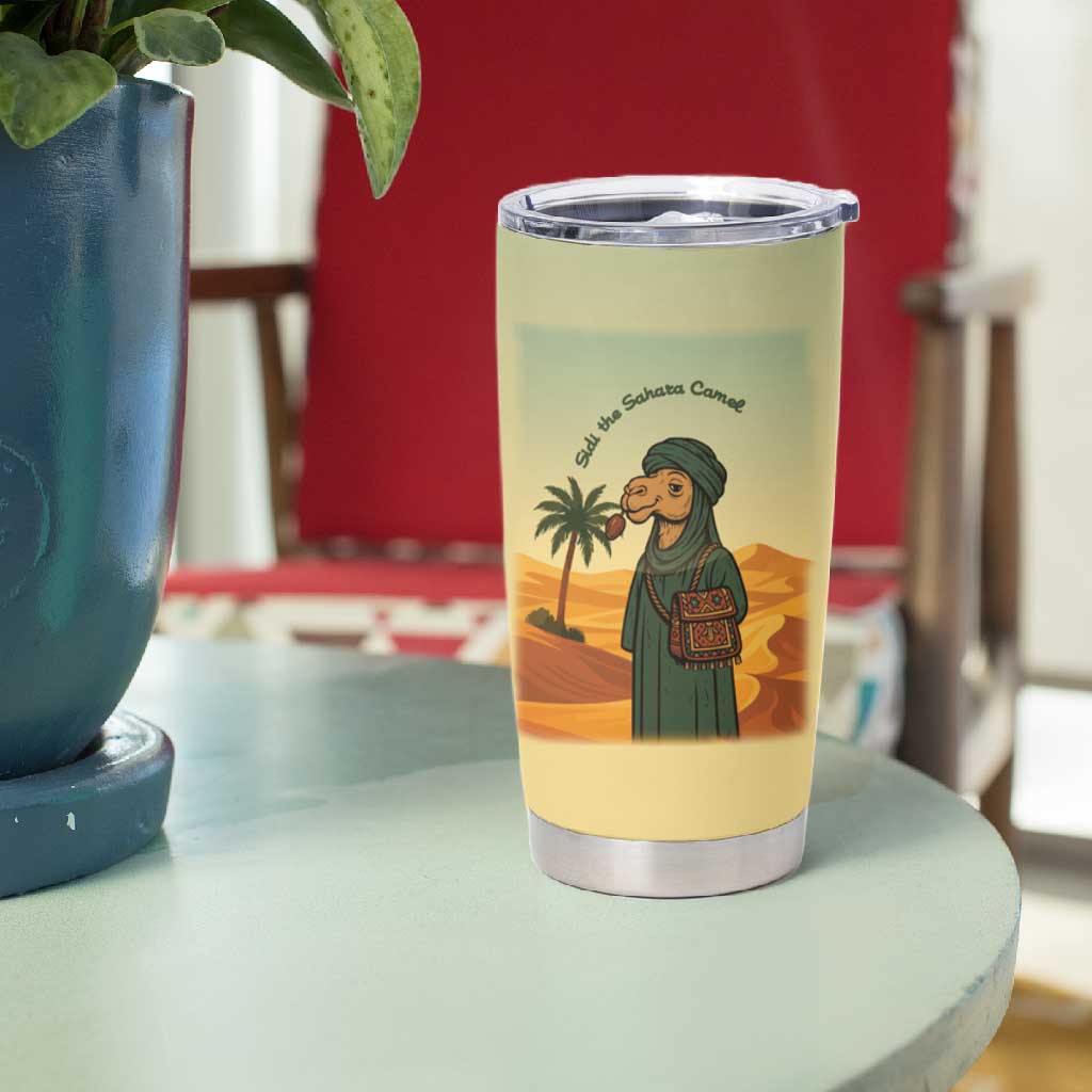 Mauritania Tumbler Cup - Sidi the Sahara Camel Cartoon and Desert Caravan Design TS04