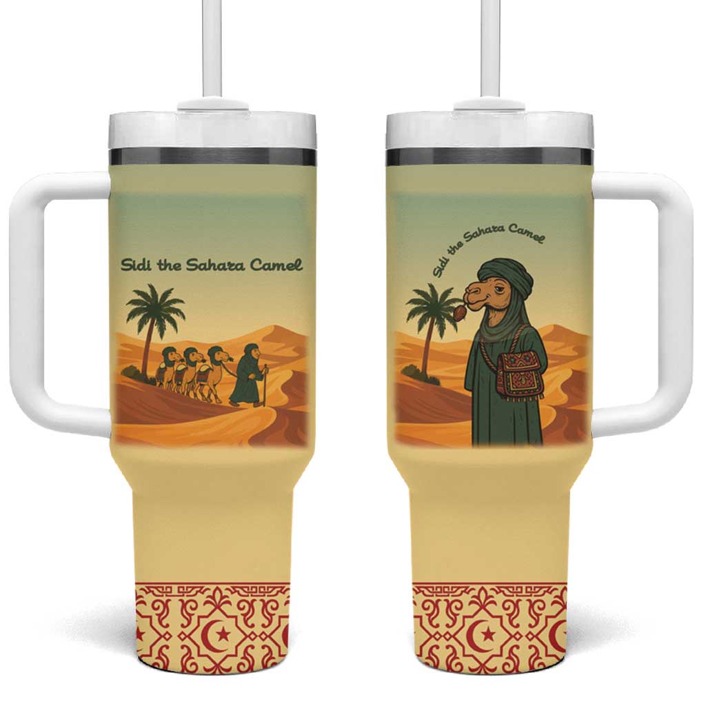 Mauritania Tumbler With Handle - Sidi the Sahara Camel Cartoon and Desert Caravan Design TS04