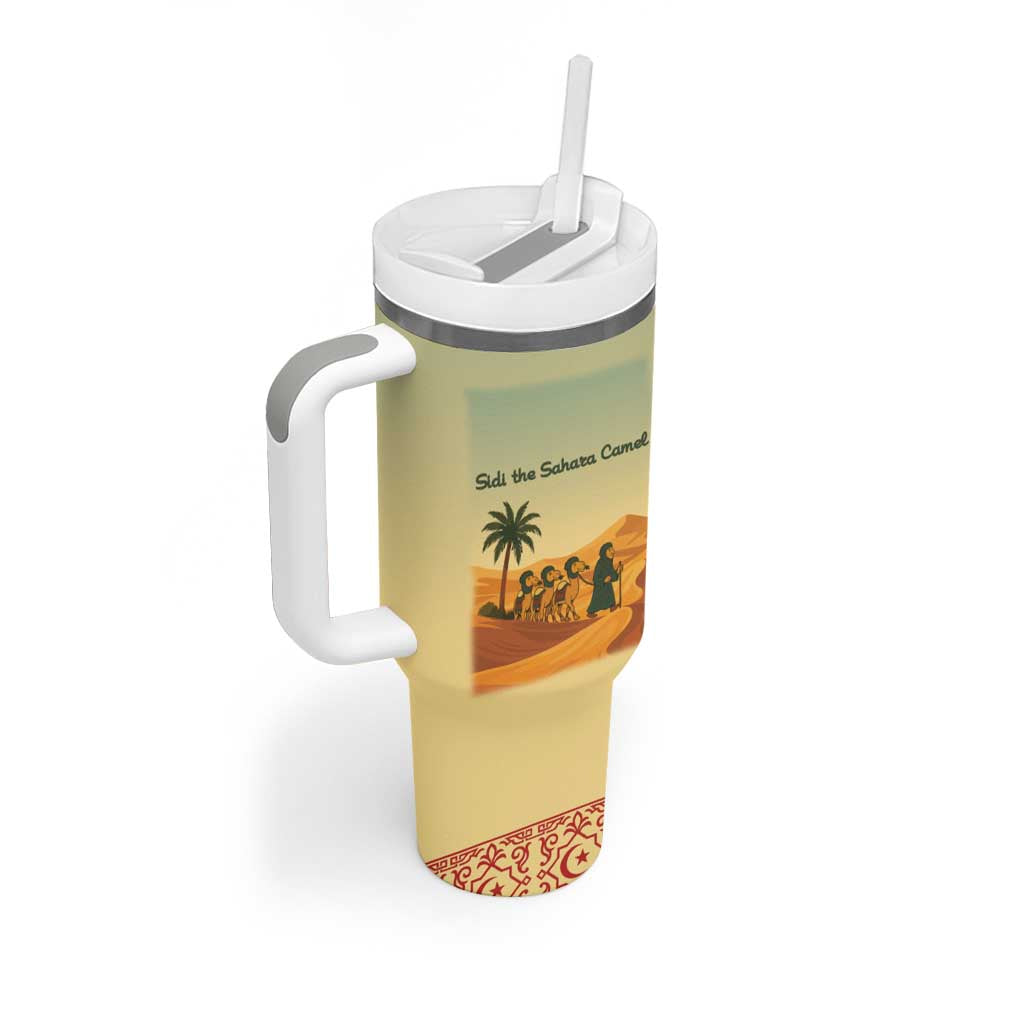 Mauritania Tumbler With Handle - Sidi the Sahara Camel Cartoon and Desert Caravan Design TS04
