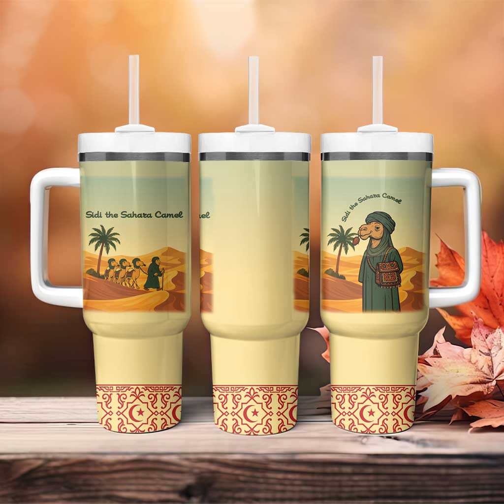 Mauritania Tumbler With Handle - Sidi the Sahara Camel Cartoon and Desert Caravan Design TS04