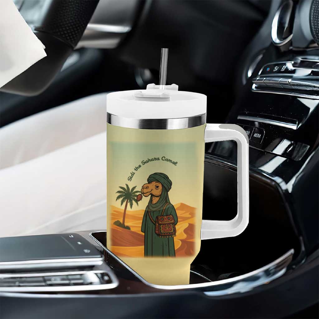 Mauritania Tumbler With Handle - Sidi the Sahara Camel Cartoon and Desert Caravan Design TS04