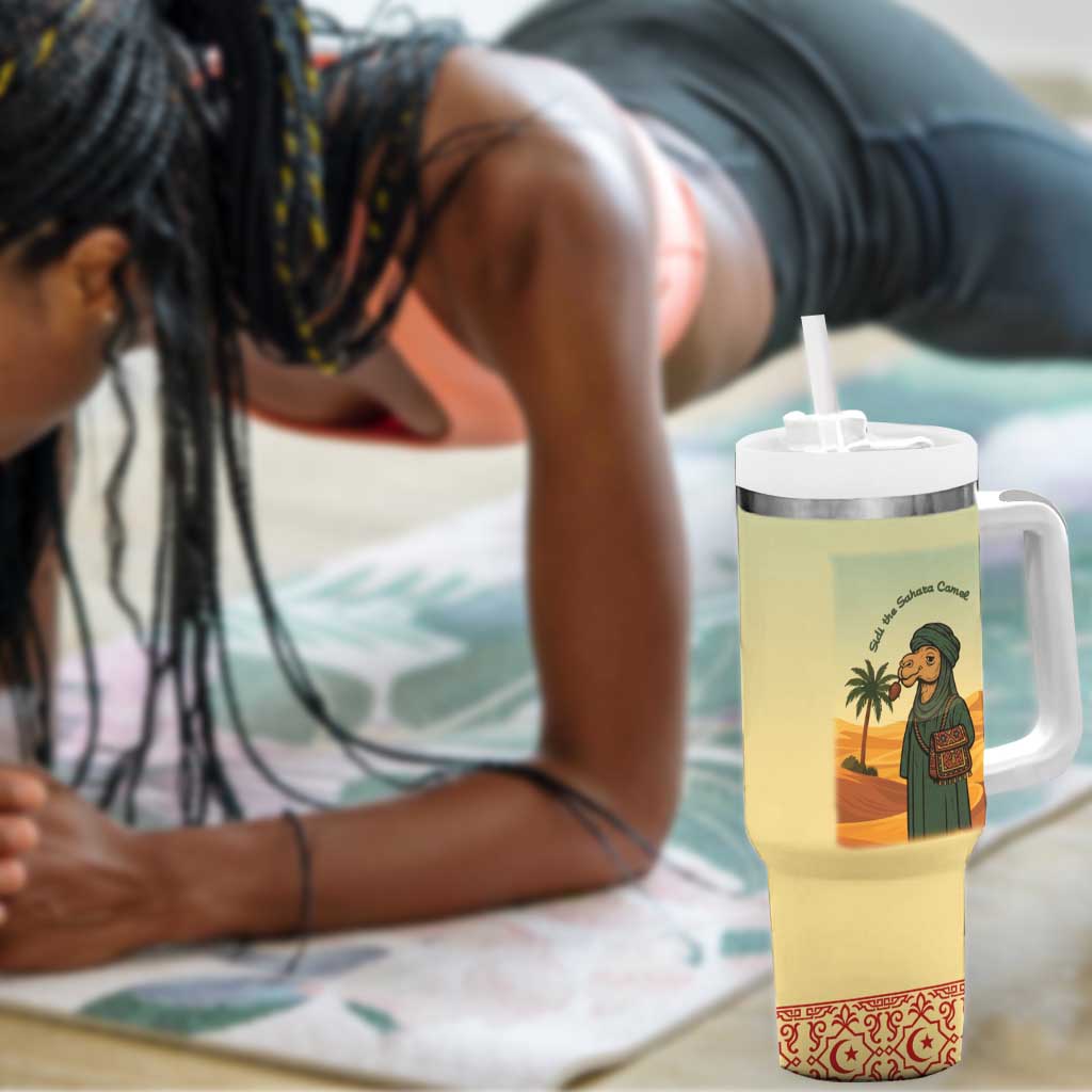 Mauritania Tumbler With Handle - Sidi the Sahara Camel Cartoon and Desert Caravan Design TS04