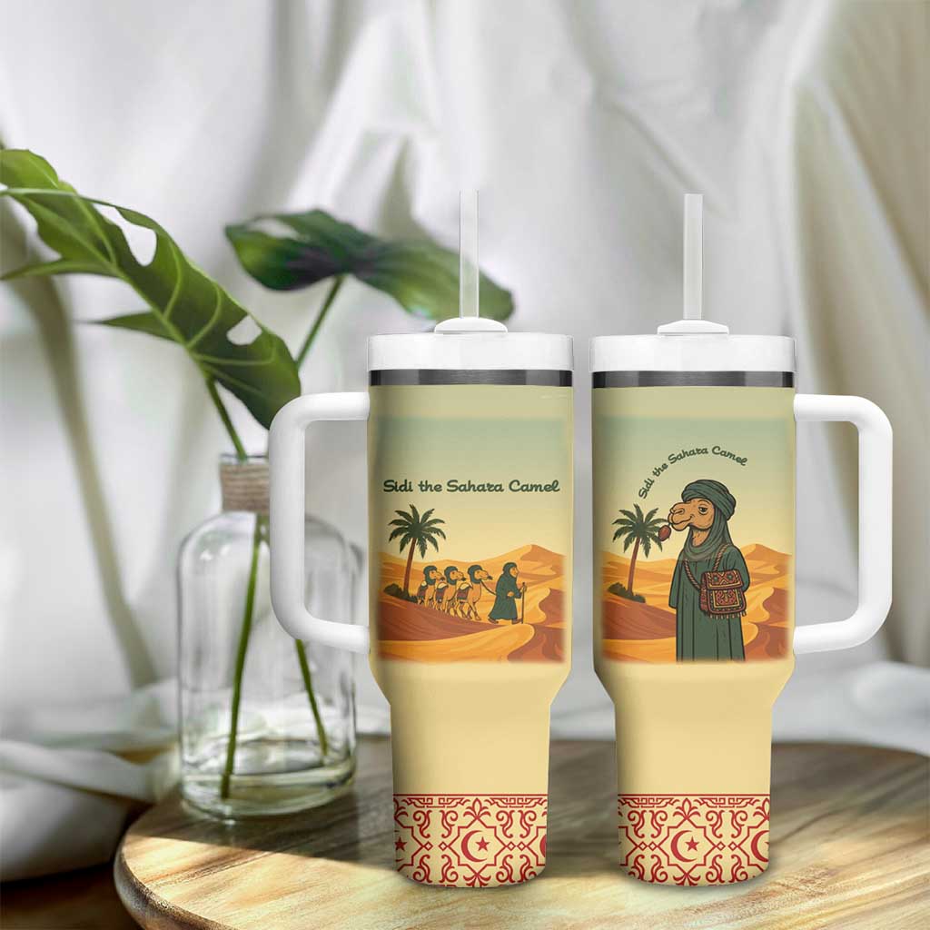 Mauritania Tumbler With Handle - Sidi the Sahara Camel Cartoon and Desert Caravan Design TS04
