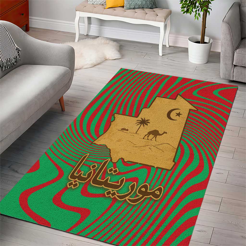 Mauritania Area Rug - Desert Camel Crescent Moon and Palm Tree Graphic in Red Green Gold Pattern TS04