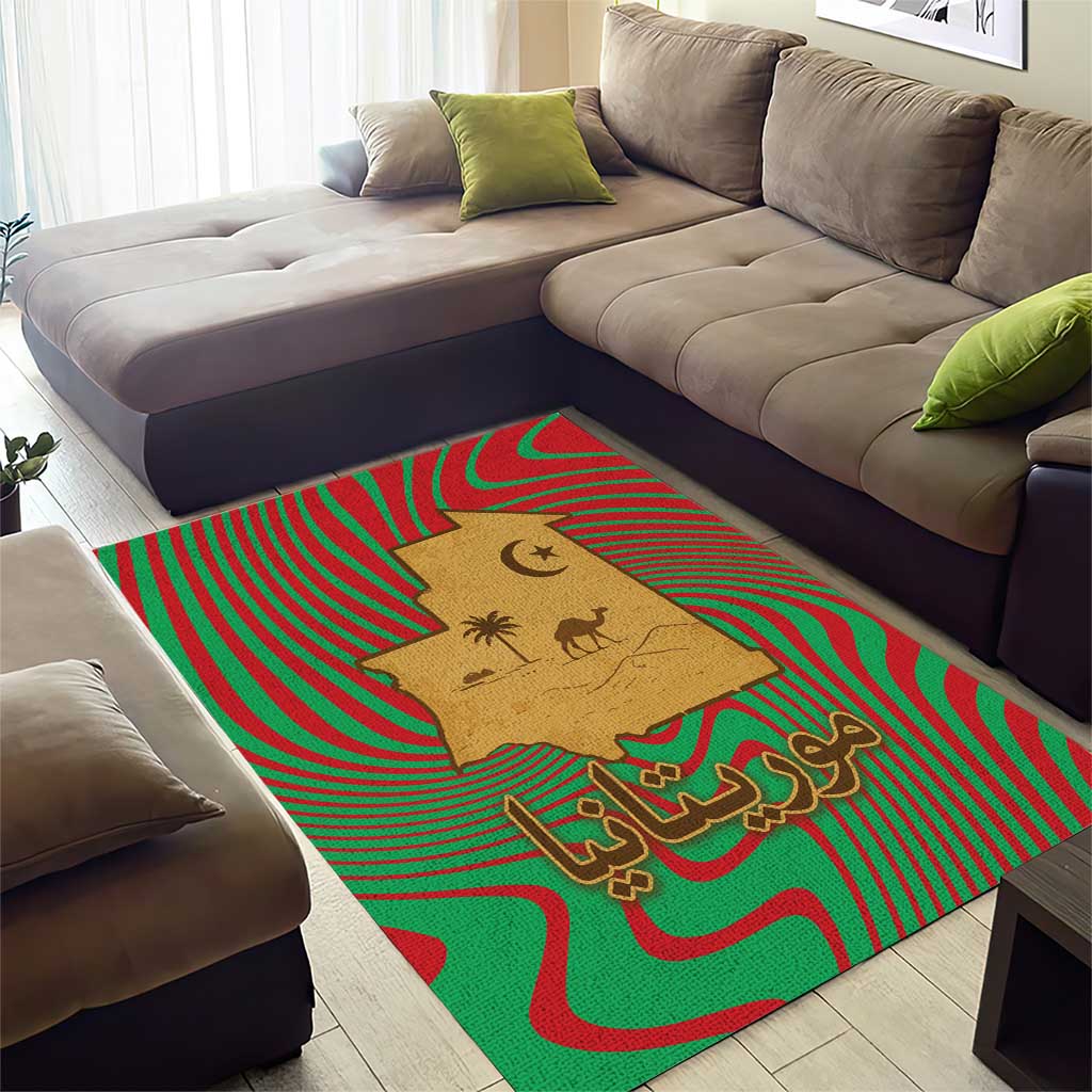 Mauritania Area Rug - Desert Camel Crescent Moon and Palm Tree Graphic in Red Green Gold Pattern TS04