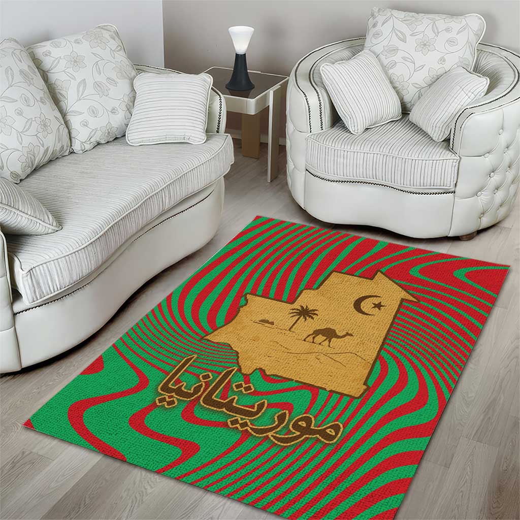Mauritania Area Rug - Desert Camel Crescent Moon and Palm Tree Graphic in Red Green Gold Pattern TS04