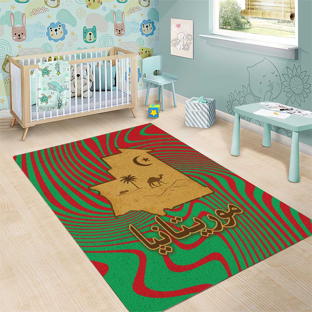 Mauritania Area Rug - Desert Camel Crescent Moon and Palm Tree Graphic in Red Green Gold Pattern TS04