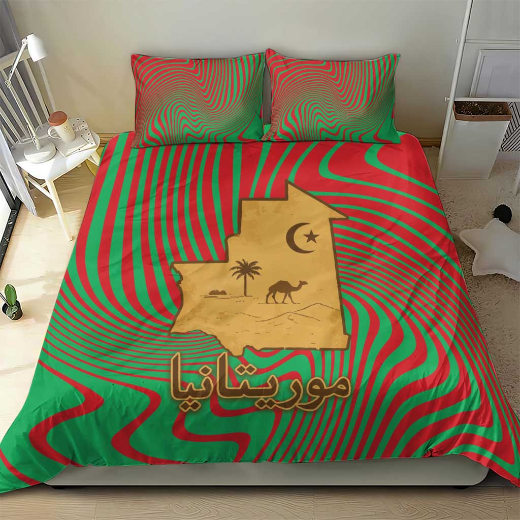 Mauritania Bedding Set - Desert Camel Crescent Moon and Palm Tree Graphic in Red Green Gold Pattern TS04