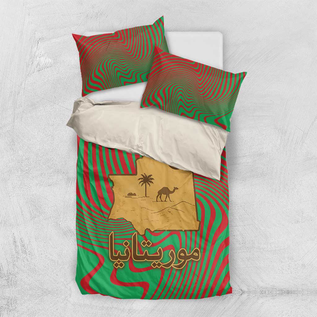Mauritania Bedding Set - Desert Camel Crescent Moon and Palm Tree Graphic in Red Green Gold Pattern TS04