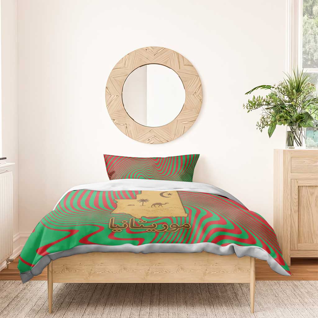 Mauritania Bedding Set - Desert Camel Crescent Moon and Palm Tree Graphic in Red Green Gold Pattern TS04