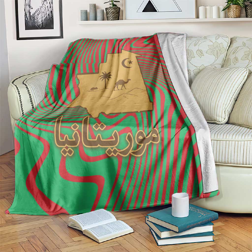 Mauritania Blanket - Desert Camel Crescent Moon and Palm Tree Graphic in Red Green Gold Pattern TS04