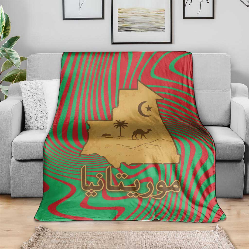 Mauritania Blanket - Desert Camel Crescent Moon and Palm Tree Graphic in Red Green Gold Pattern TS04