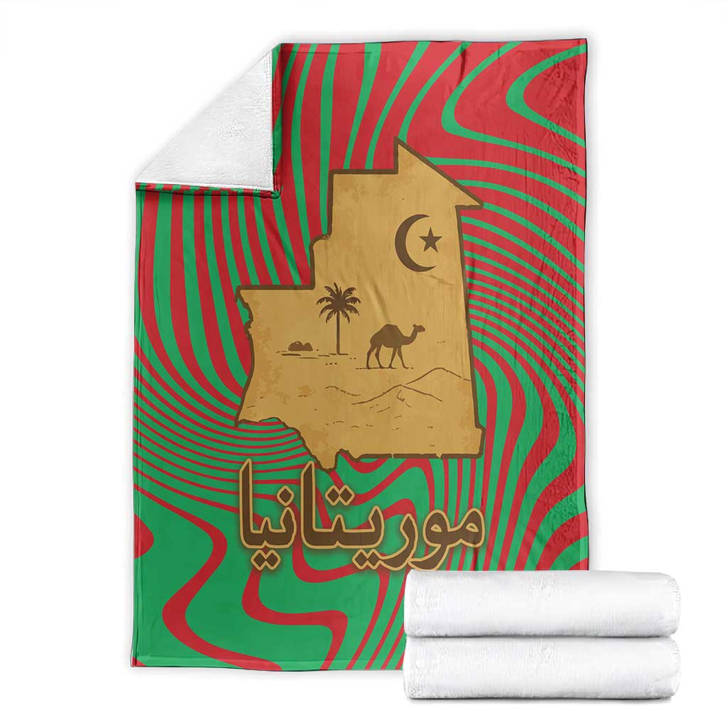Mauritania Blanket - Desert Camel Crescent Moon and Palm Tree Graphic in Red Green Gold Pattern TS04